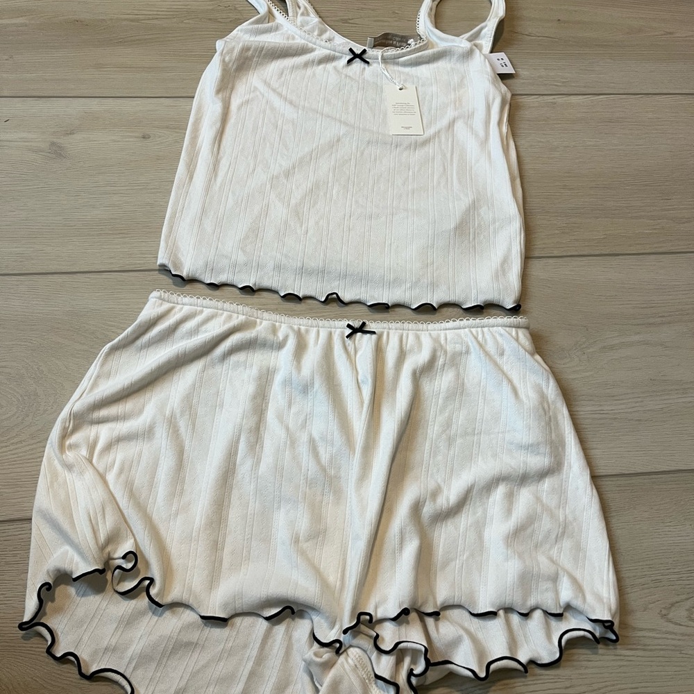 Abercrombie & Fitch White Pajama Set with Black Accents